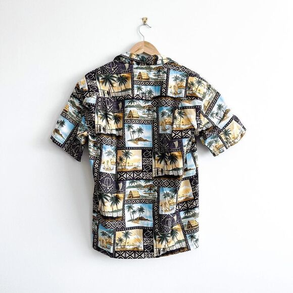 Winnie Fashion Mens Casual Shirt Summer Tropical Print Button Down Brown Medium - Picture 2 of 6